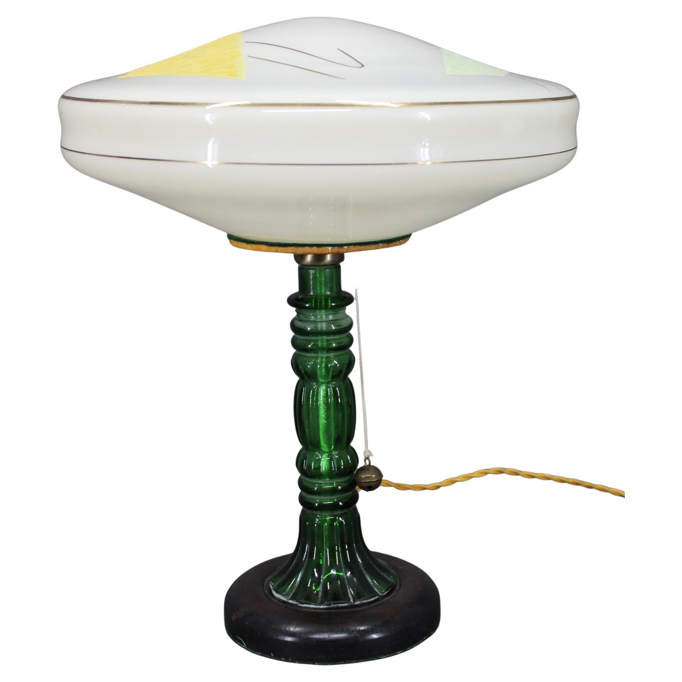 1940s Restored Glass Table Lamp with Glass Shade