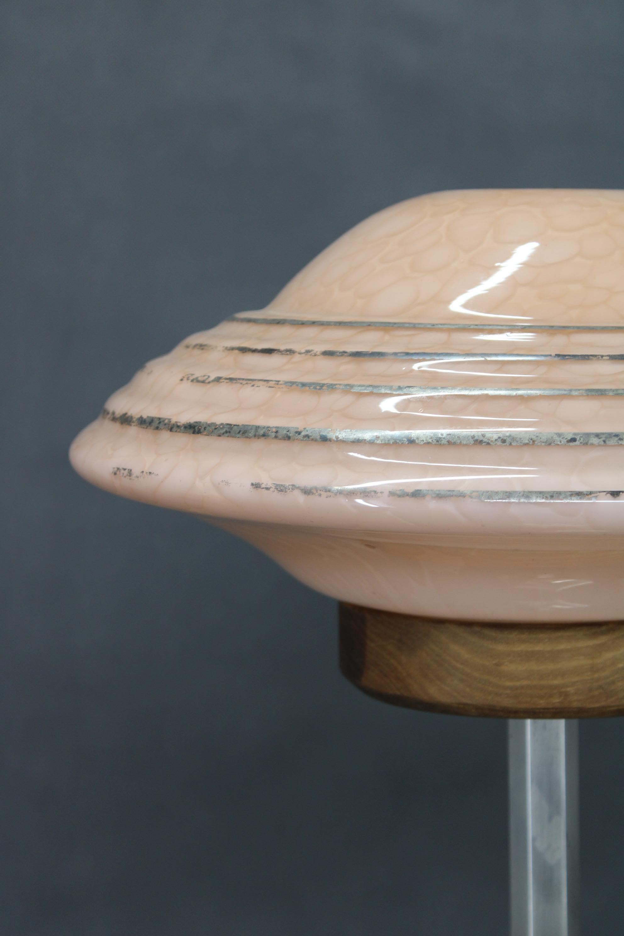 European 1940s Restored Nickel Floor Lamp with  Glass Shade For Sale