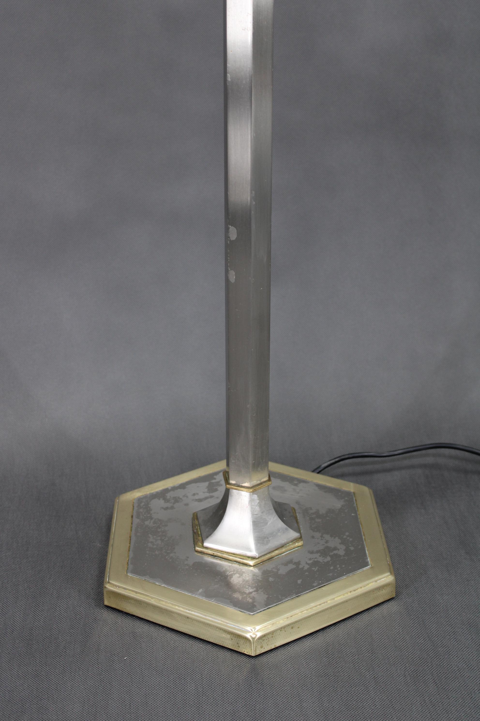 20th Century 1940s Restored Nickel Floor Lamp with  Glass Shade For Sale