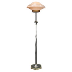1940s Restored Nickel Floor Lamp with  Glass Shade