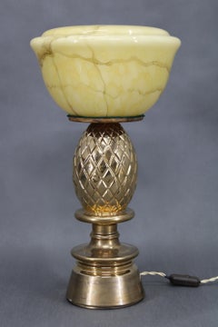 1940s Restored Pineapple Ceramic Table Lamp with Glass Shade