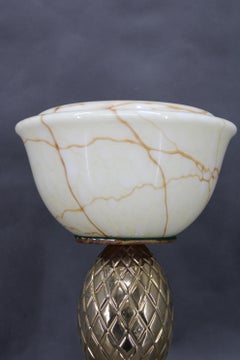 1940s Restored Pineapple Ceramic Table Lamp with Glass Shade
