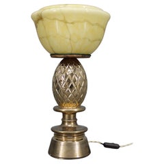 1940s Restored Pineapple Ceramic Table Lamp with Glass Shade
