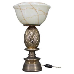 1940s Restored Pineapple Ceramic Table Lamp with Glass Shade