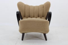 1940s Restored  Wing Armchair in Boucle Fabric, Czechoslovakia