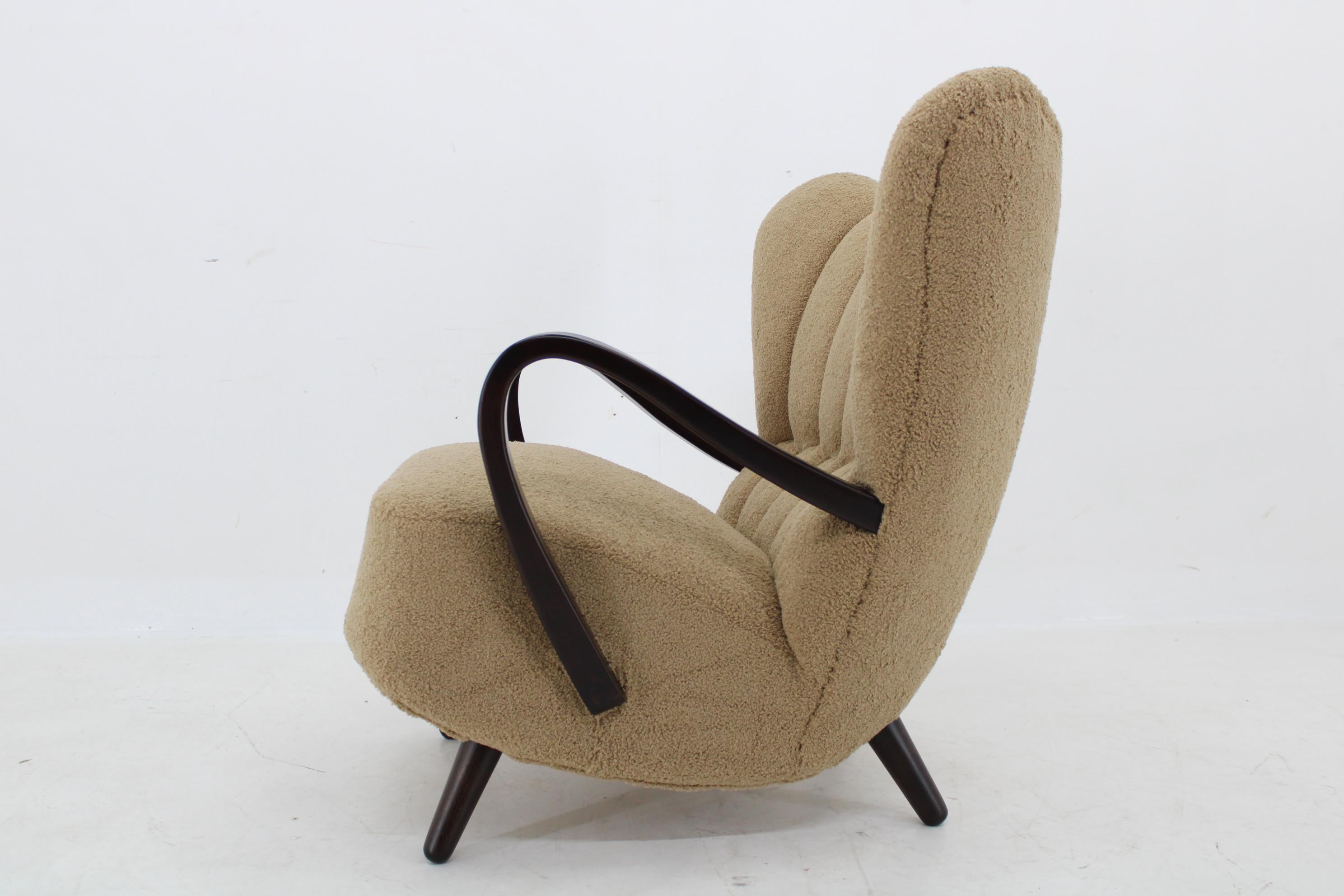 Mid-20th Century 1940s Restored  Wing Armchair in Boucle Fabric, Czechoslovakia For Sale