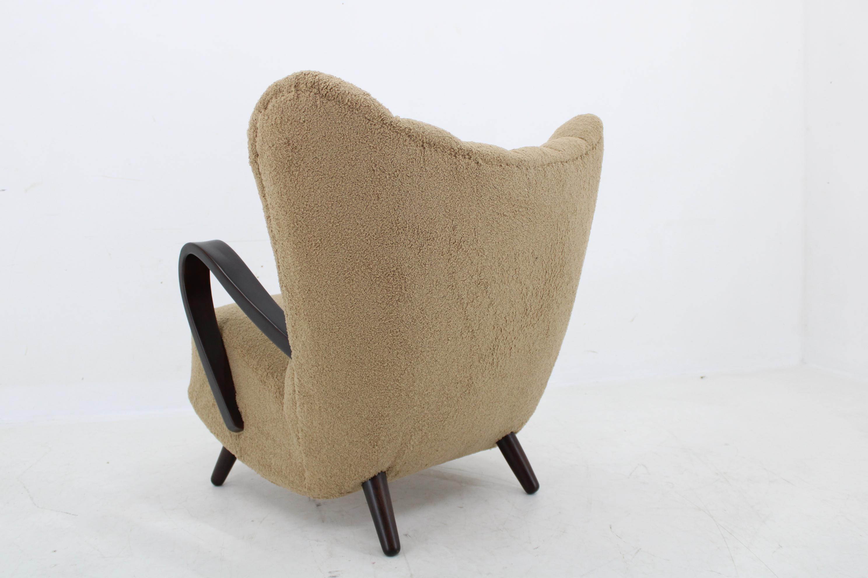 1940s Restored  Wing Armchair in Boucle Fabric, Czechoslovakia For Sale 1