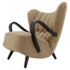 1940s Restored  Wing Armchair in Boucle Fabric, Czechoslovakia