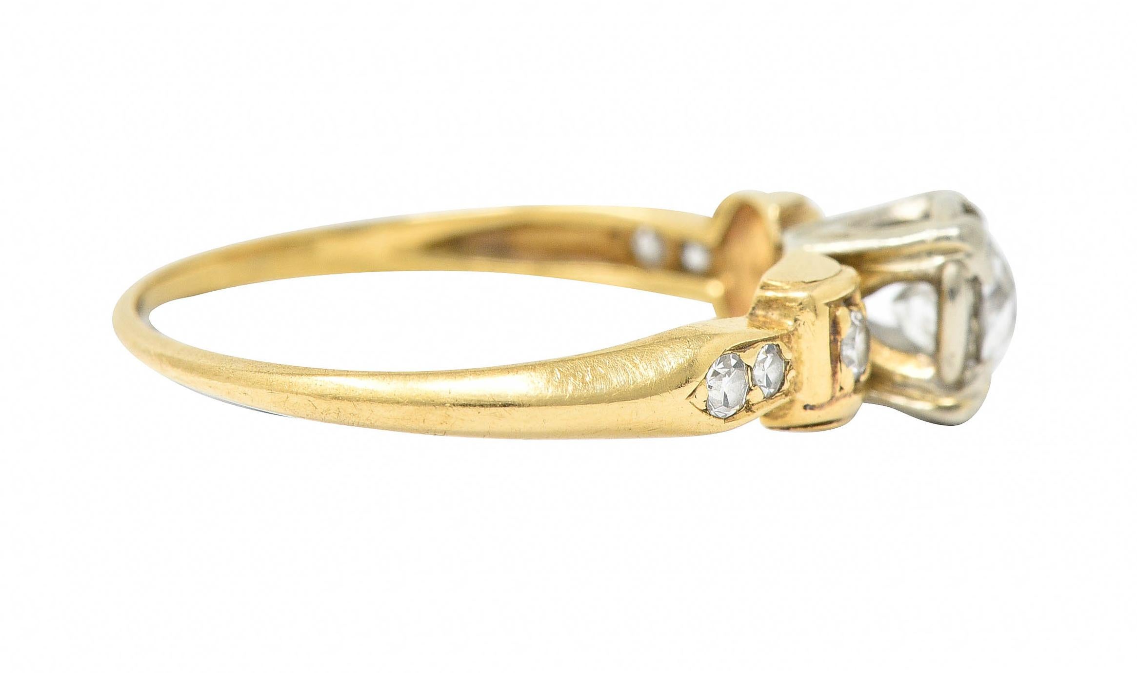 Old European Cut 1940's Retro 0.50 Carat Diamond 14 Karat Two-Tone Gold Engagement Ring