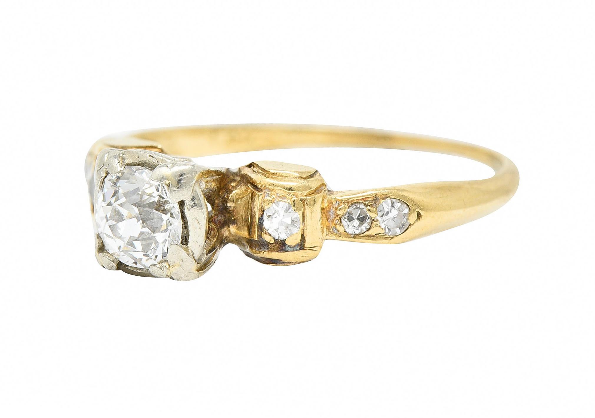 1940's Retro 0.50 Carat Diamond 14 Karat Two-Tone Gold Engagement Ring 1