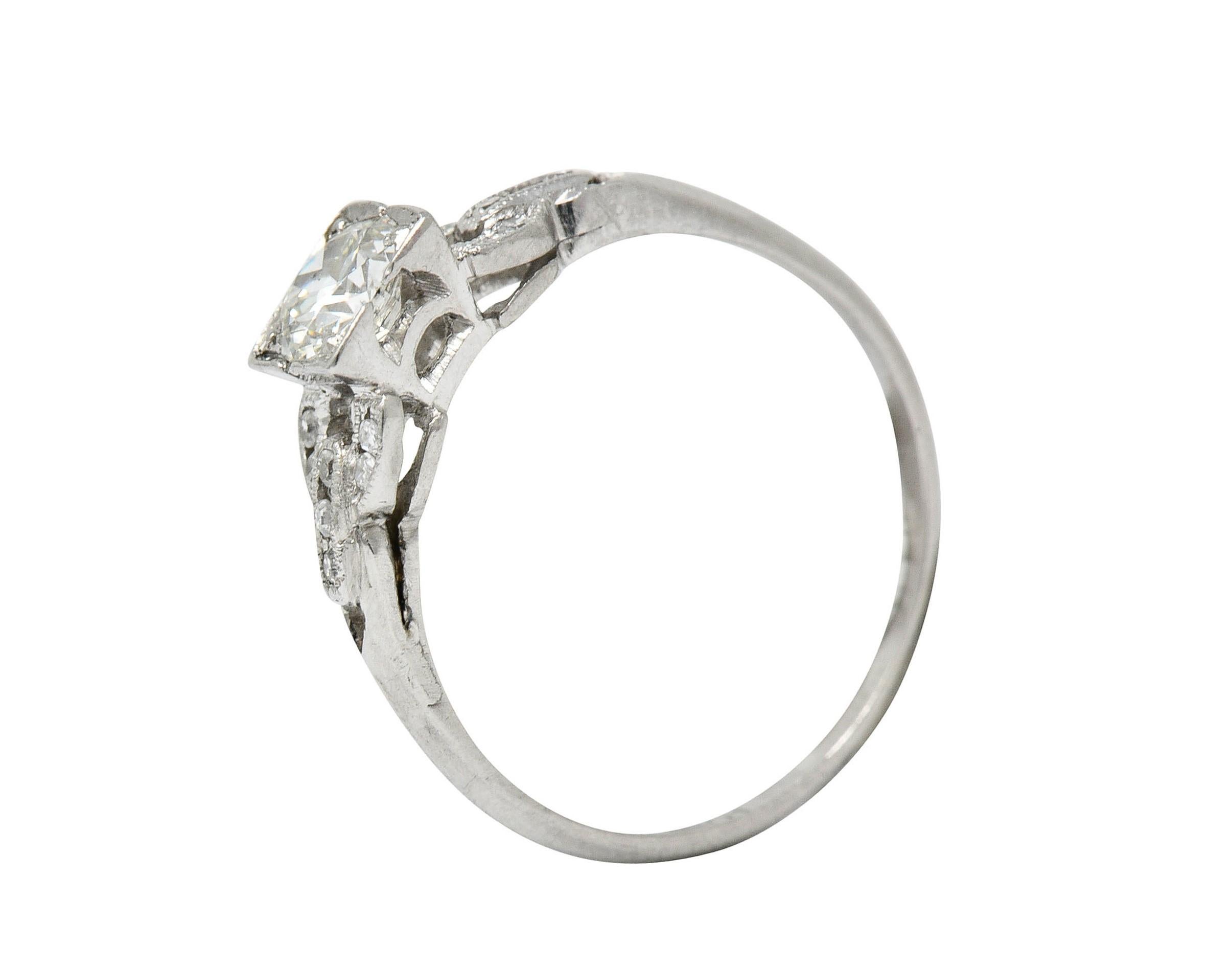 Art Deco 0.53 Carat Diamond Platinum Buckle Engagement Ring 5