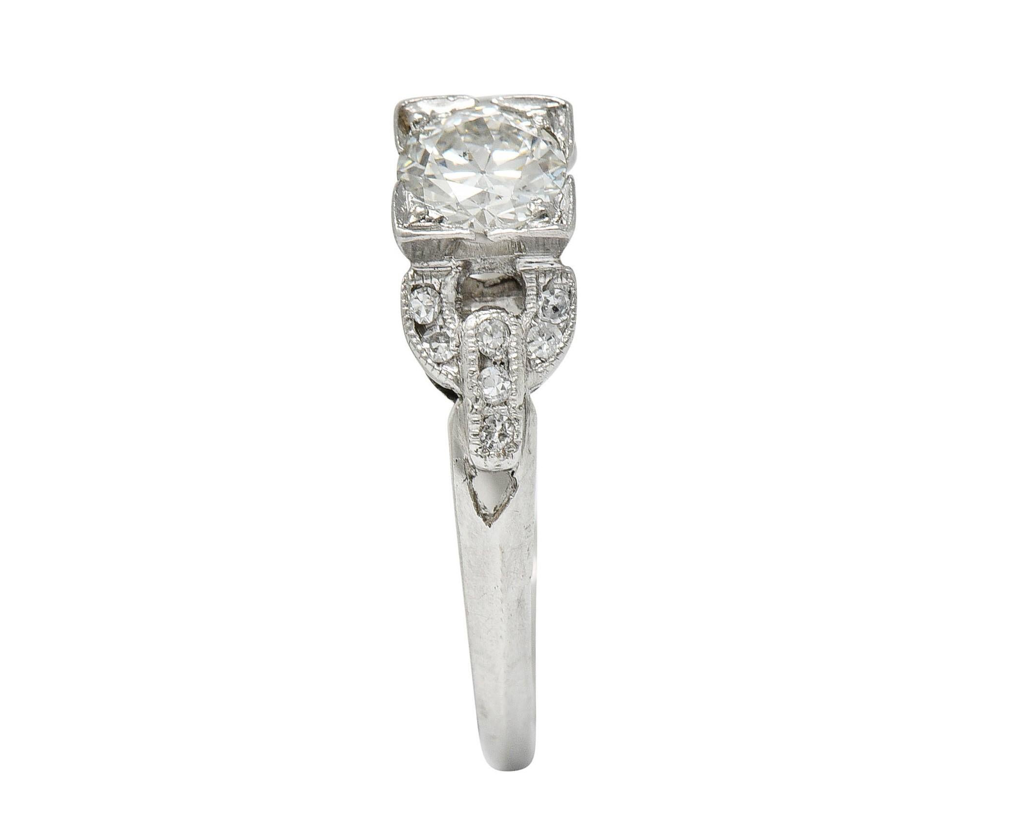 Art Deco 0.53 Carat Diamond Platinum Buckle Engagement Ring 6