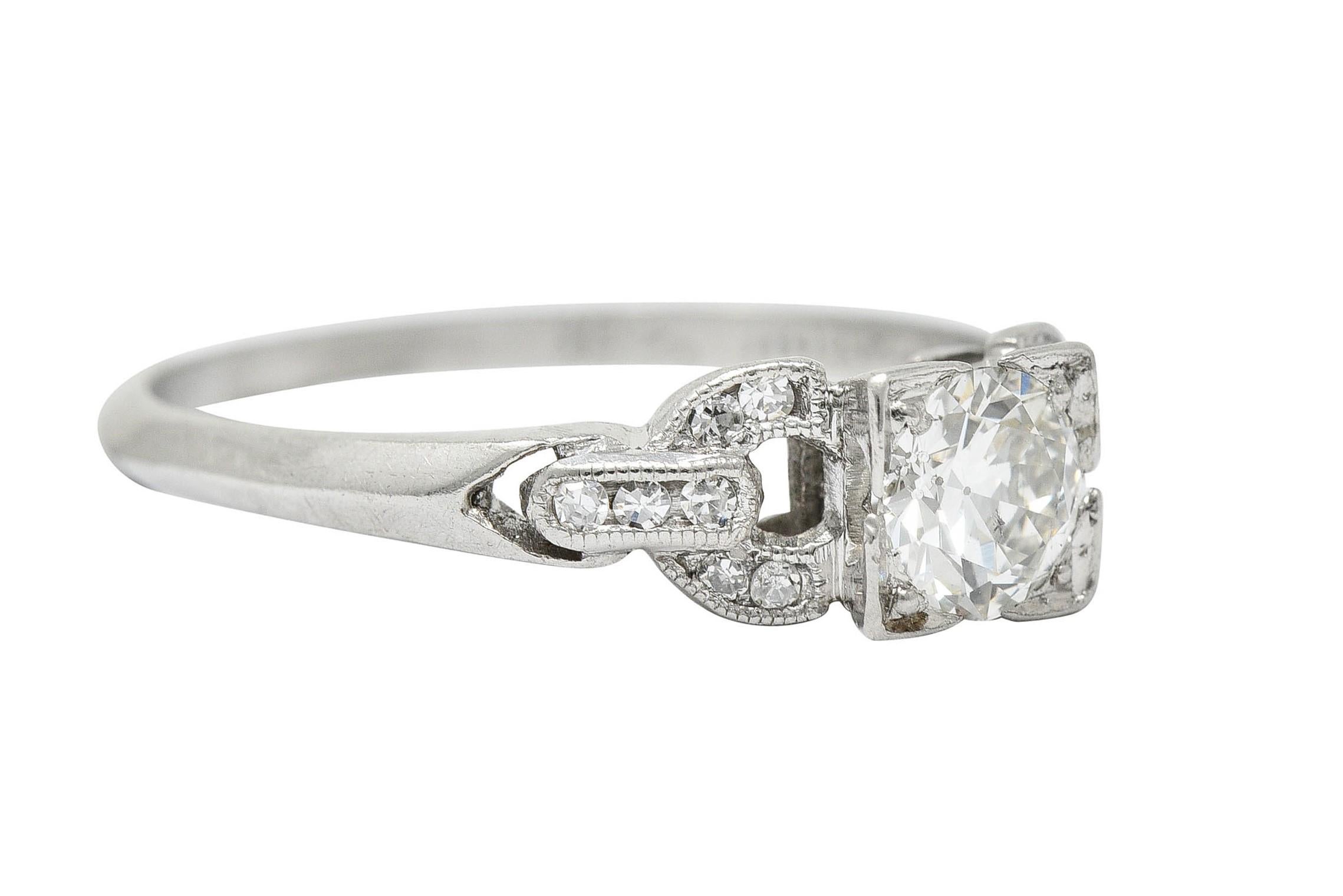 Single Cut Art Deco 0.53 Carat Diamond Platinum Buckle Engagement Ring