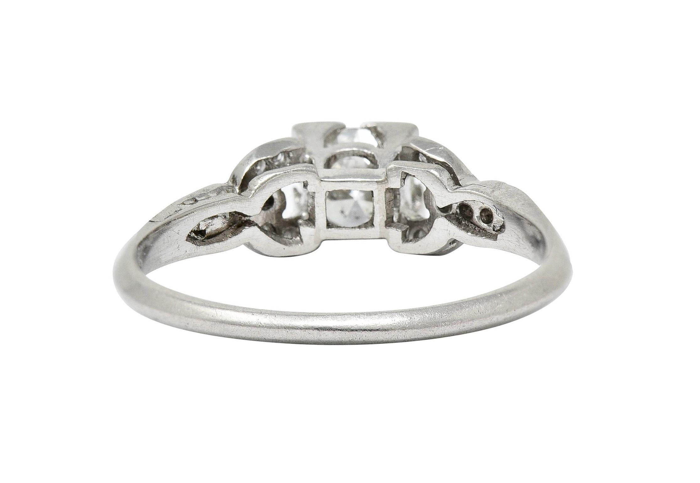 Women's or Men's Art Deco 0.53 Carat Diamond Platinum Buckle Engagement Ring