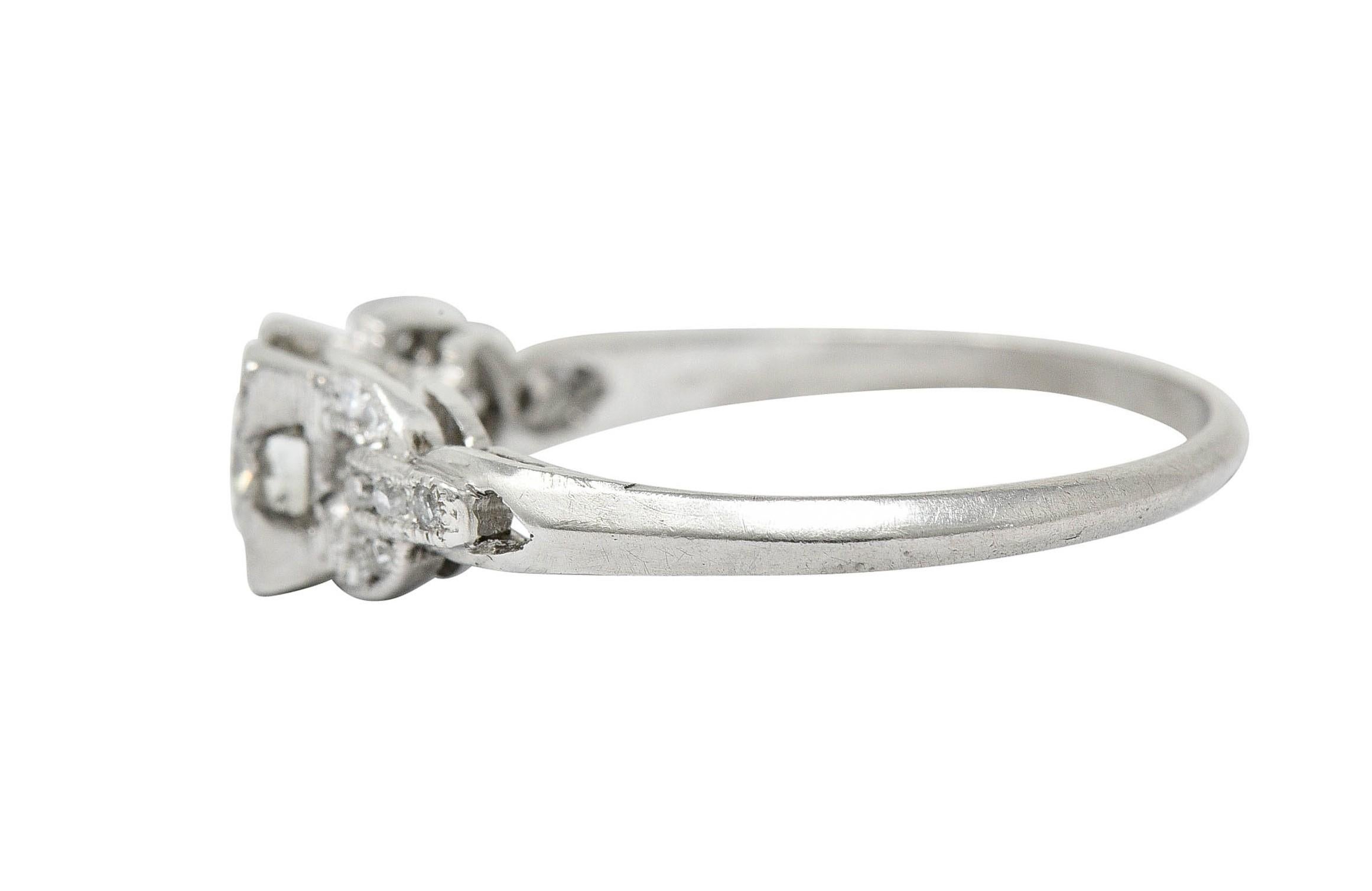 Art Deco 0.53 Carat Diamond Platinum Buckle Engagement Ring 1