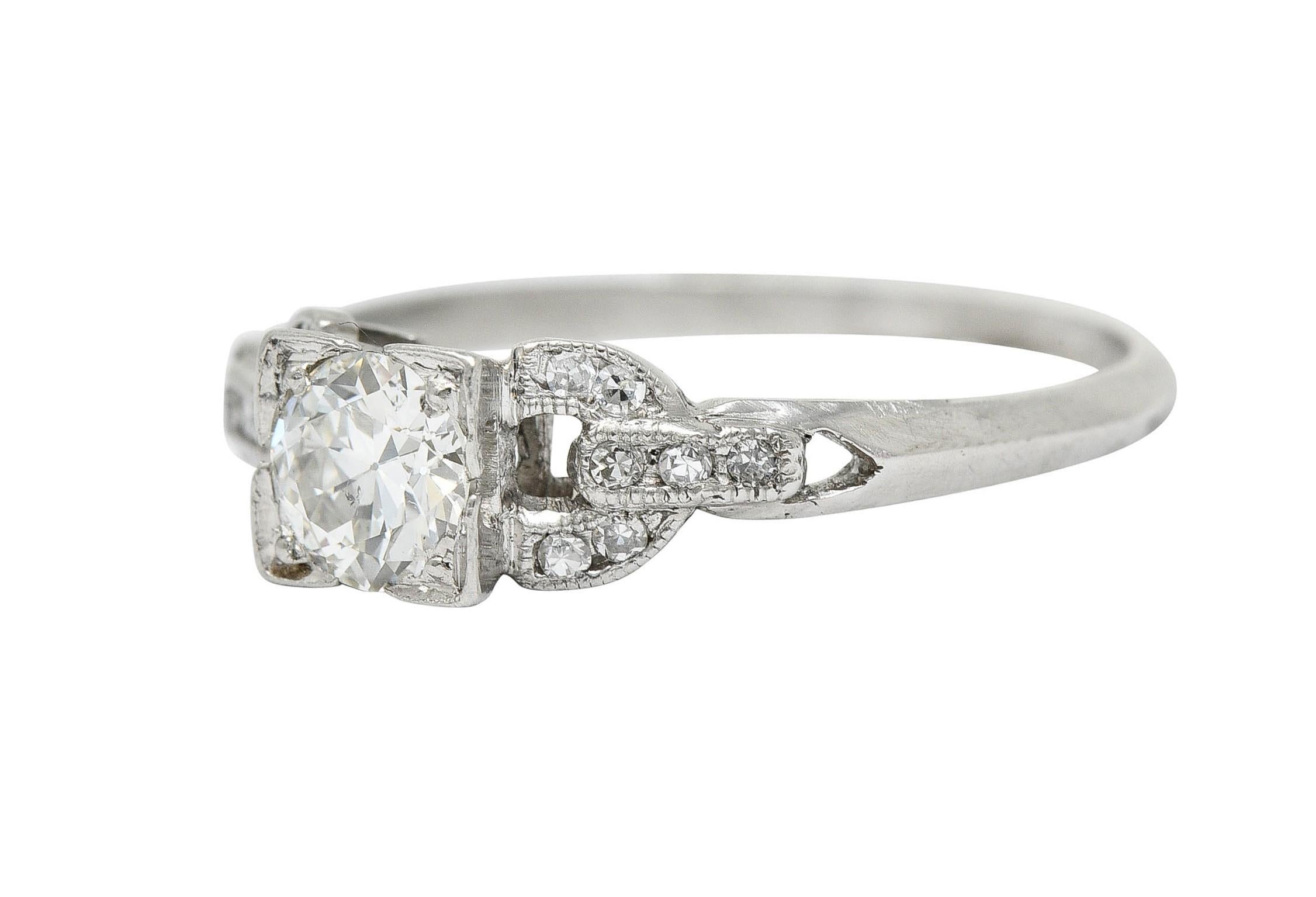 Art Deco 0.53 Carat Diamond Platinum Buckle Engagement Ring 2