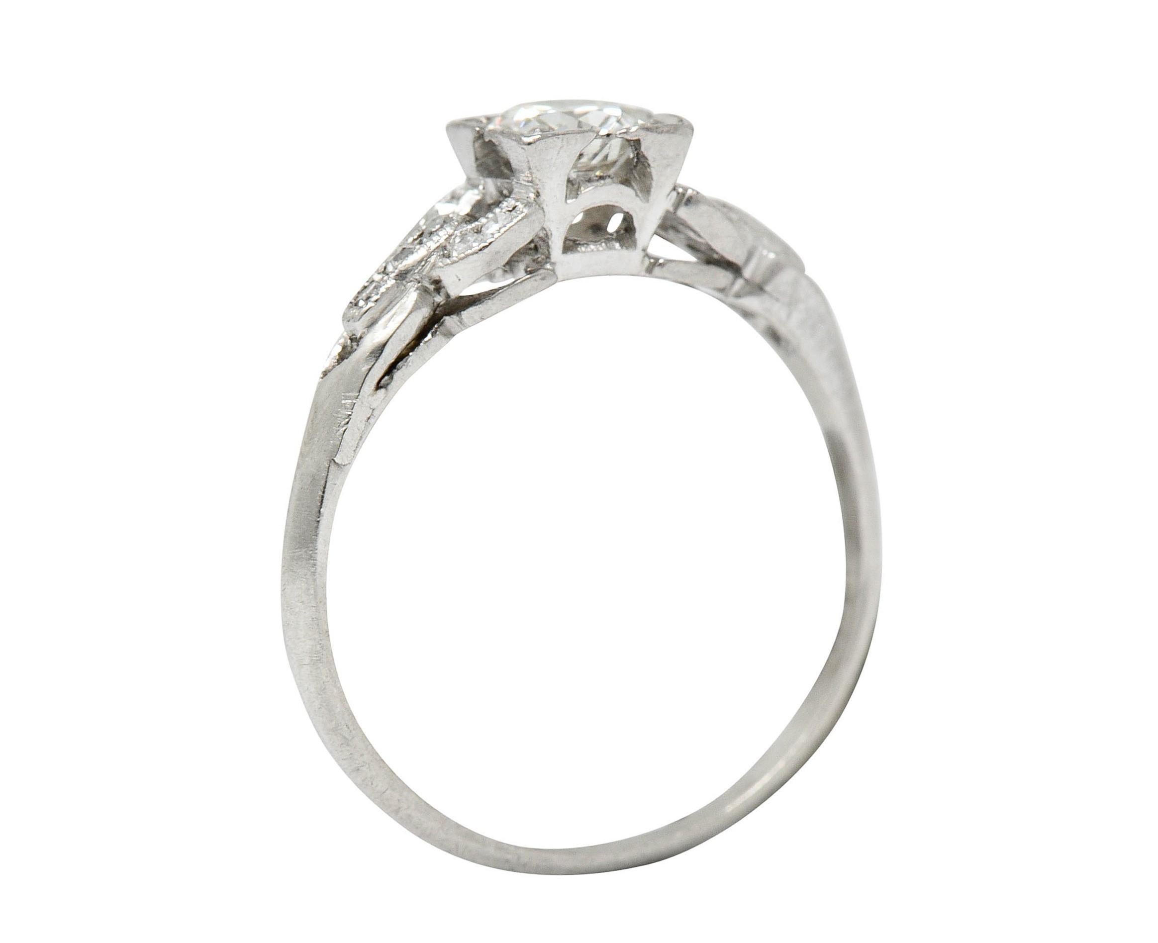 Art Deco 0.53 Carat Diamond Platinum Buckle Engagement Ring 4