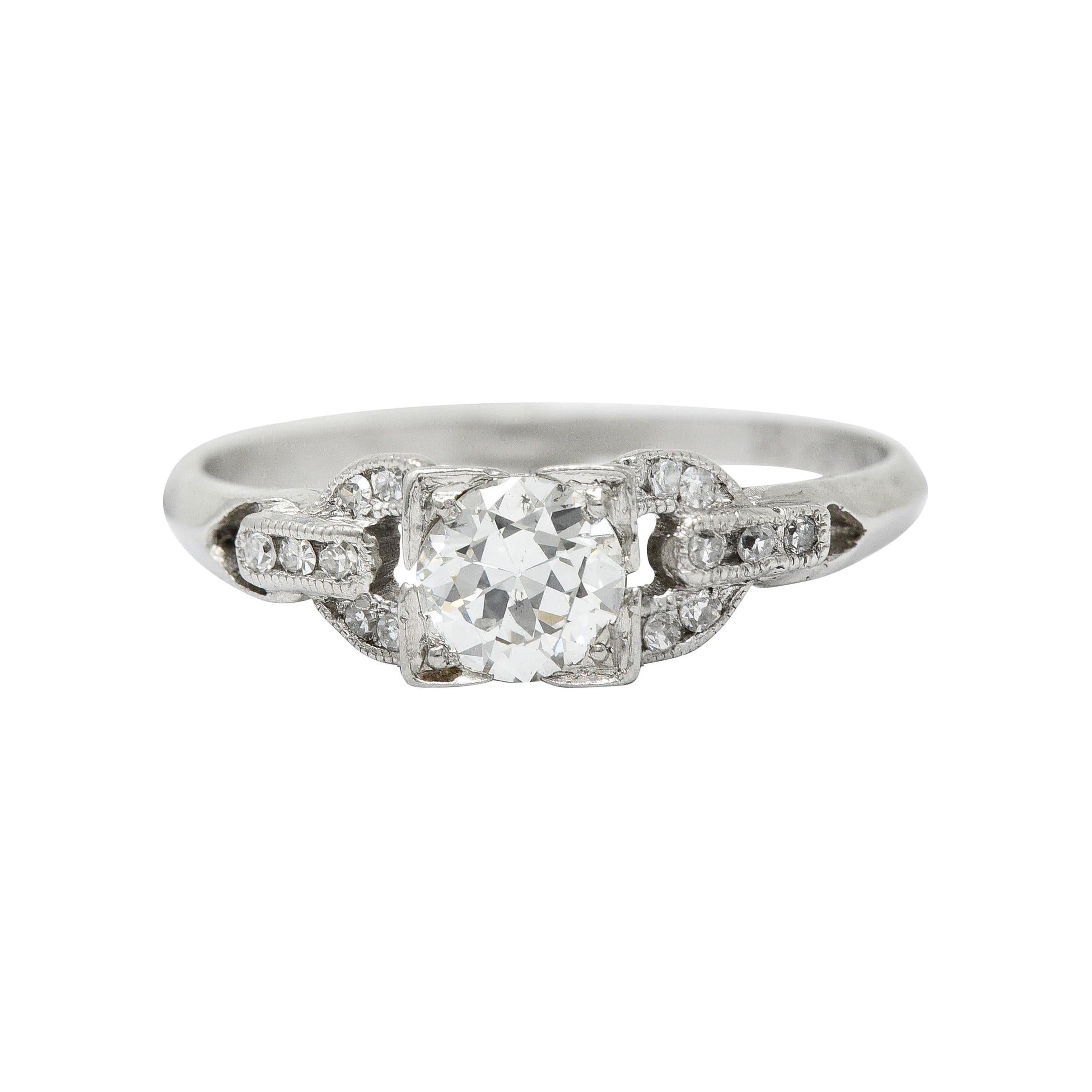 Art Deco 0.53 Carat Diamond Platinum Buckle Engagement Ring