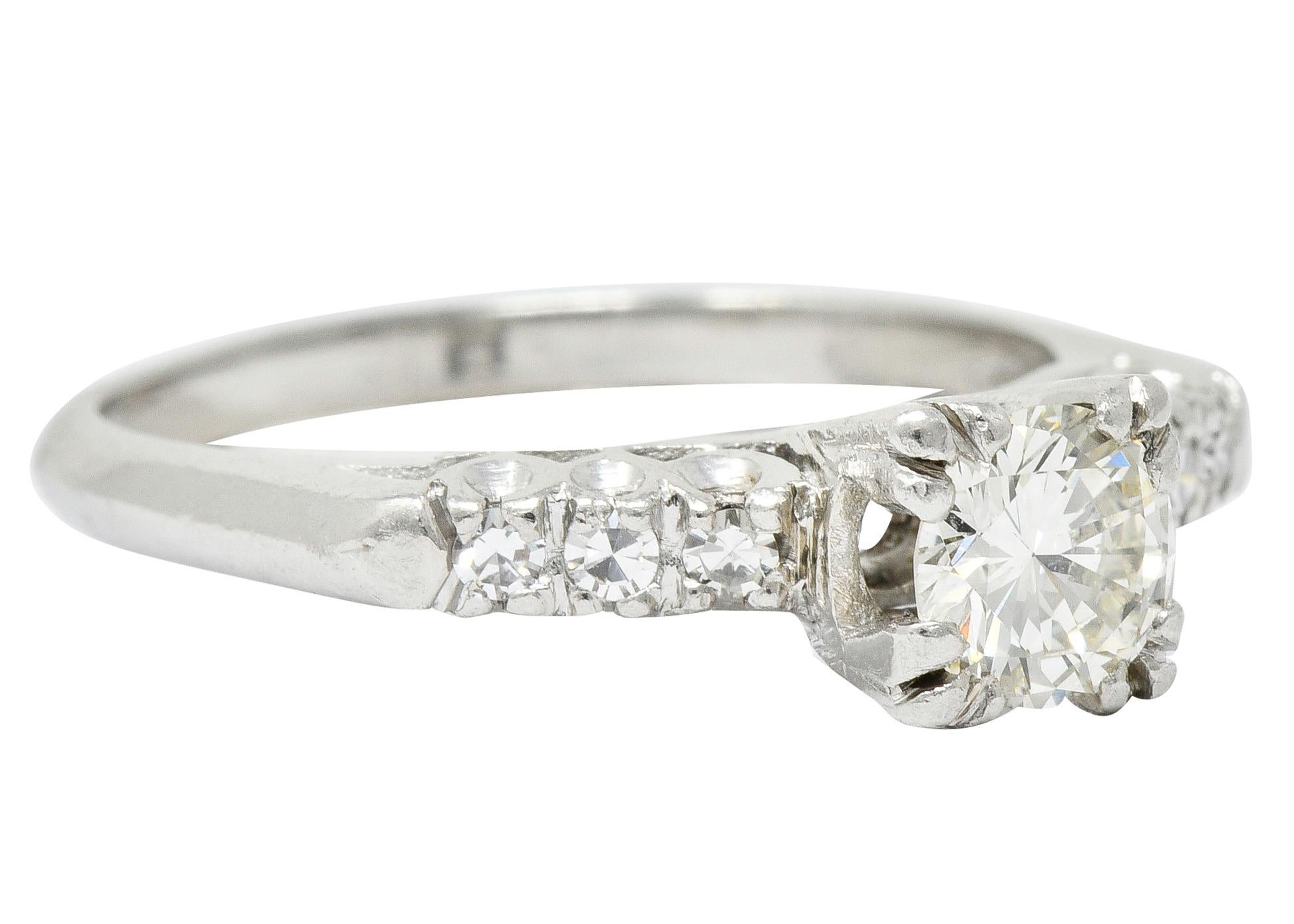 Single Cut 1940's Retro 0.78 Carat Diamond Platinum Fishtail Engagement Ring