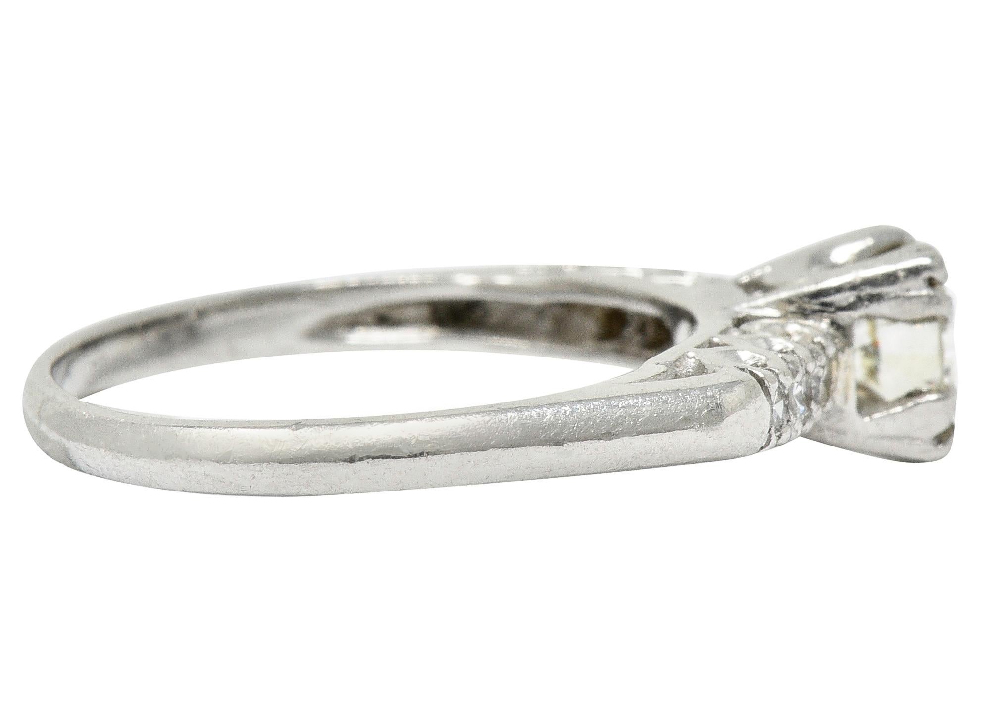 1940's Retro 0.78 Carat Diamond Platinum Fishtail Engagement Ring In Excellent Condition In Philadelphia, PA