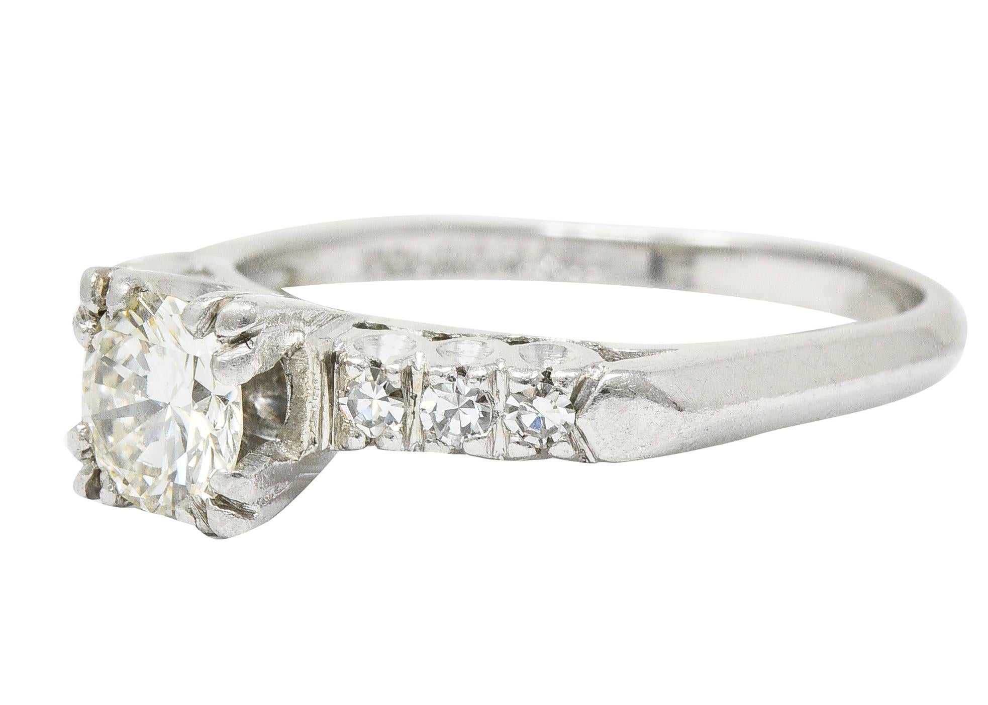 1940's Retro 0.78 Carat Diamond Platinum Fishtail Engagement Ring 1