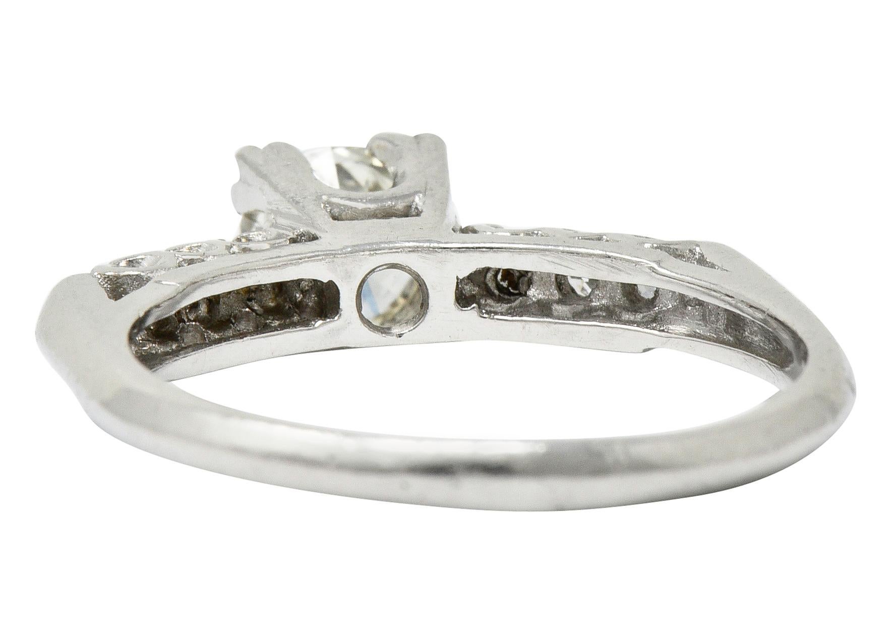 1940's Retro 0.78 Carat Diamond Platinum Fishtail Engagement Ring 2