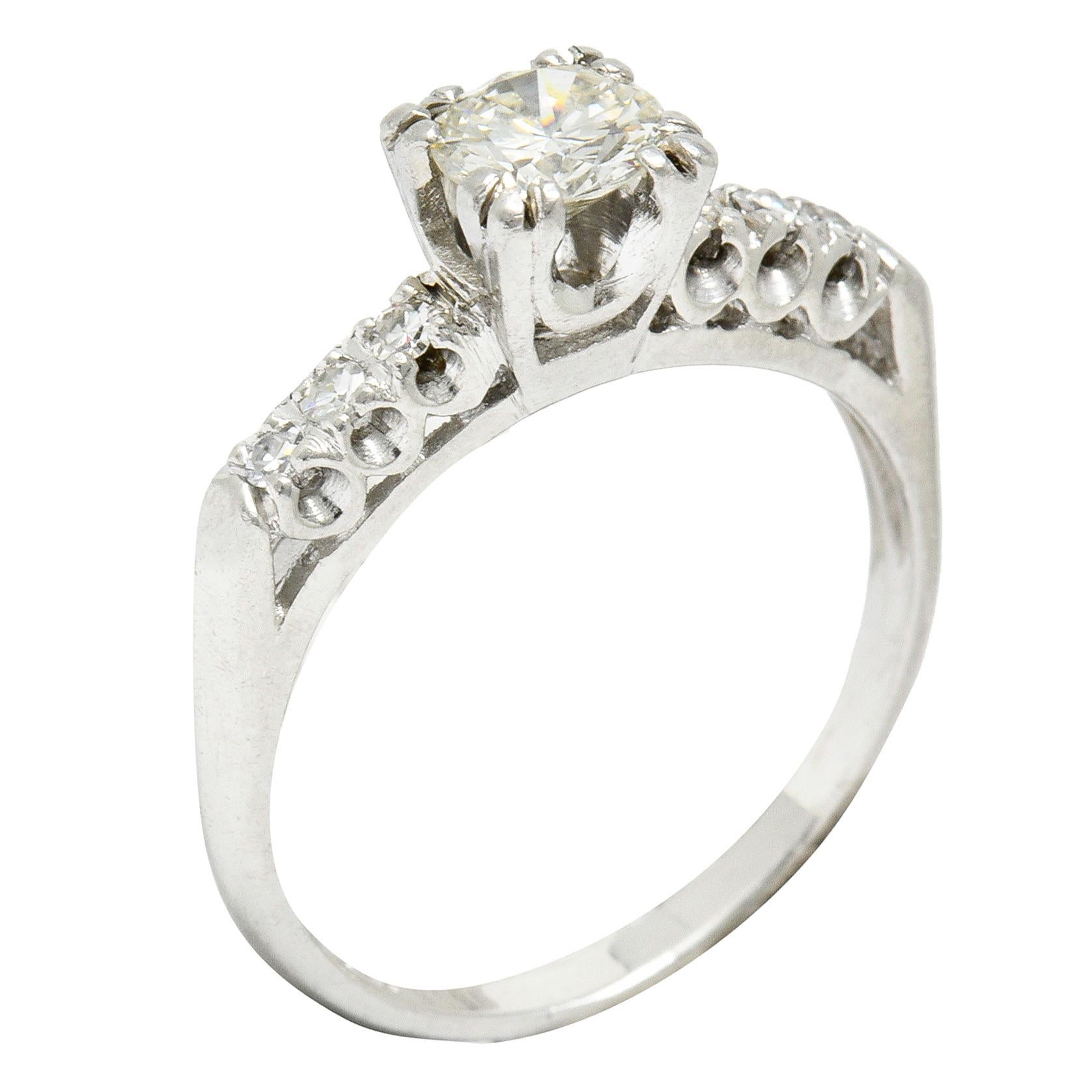 1940's Retro 0.78 Carat Diamond Platinum Fishtail Engagement Ring 3