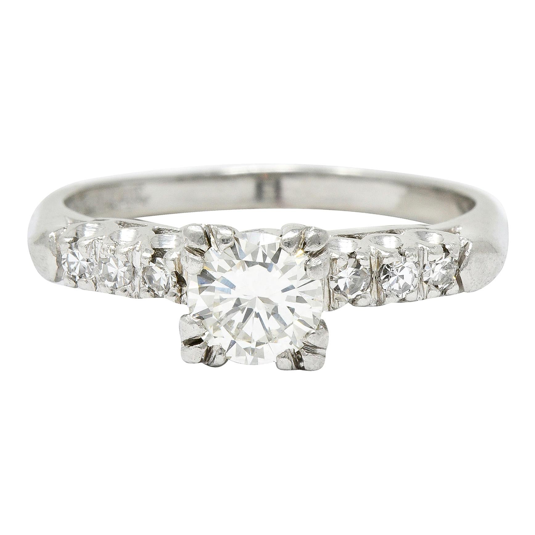 1940's Retro 0.78 Carat Diamond Platinum Fishtail Engagement Ring