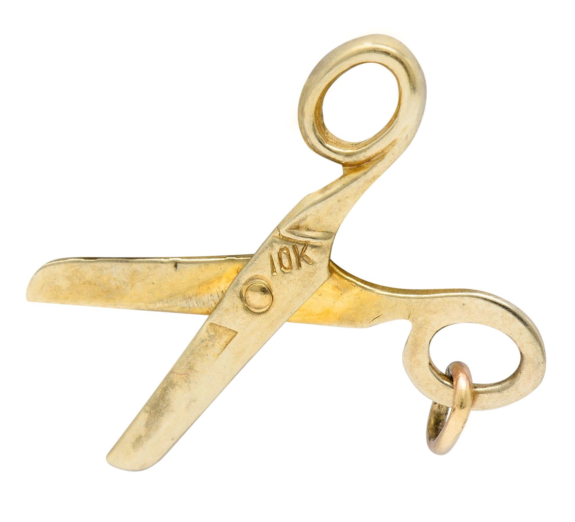 Women's or Men's 1940s Retro 10 Karat Gold Scissor Charm