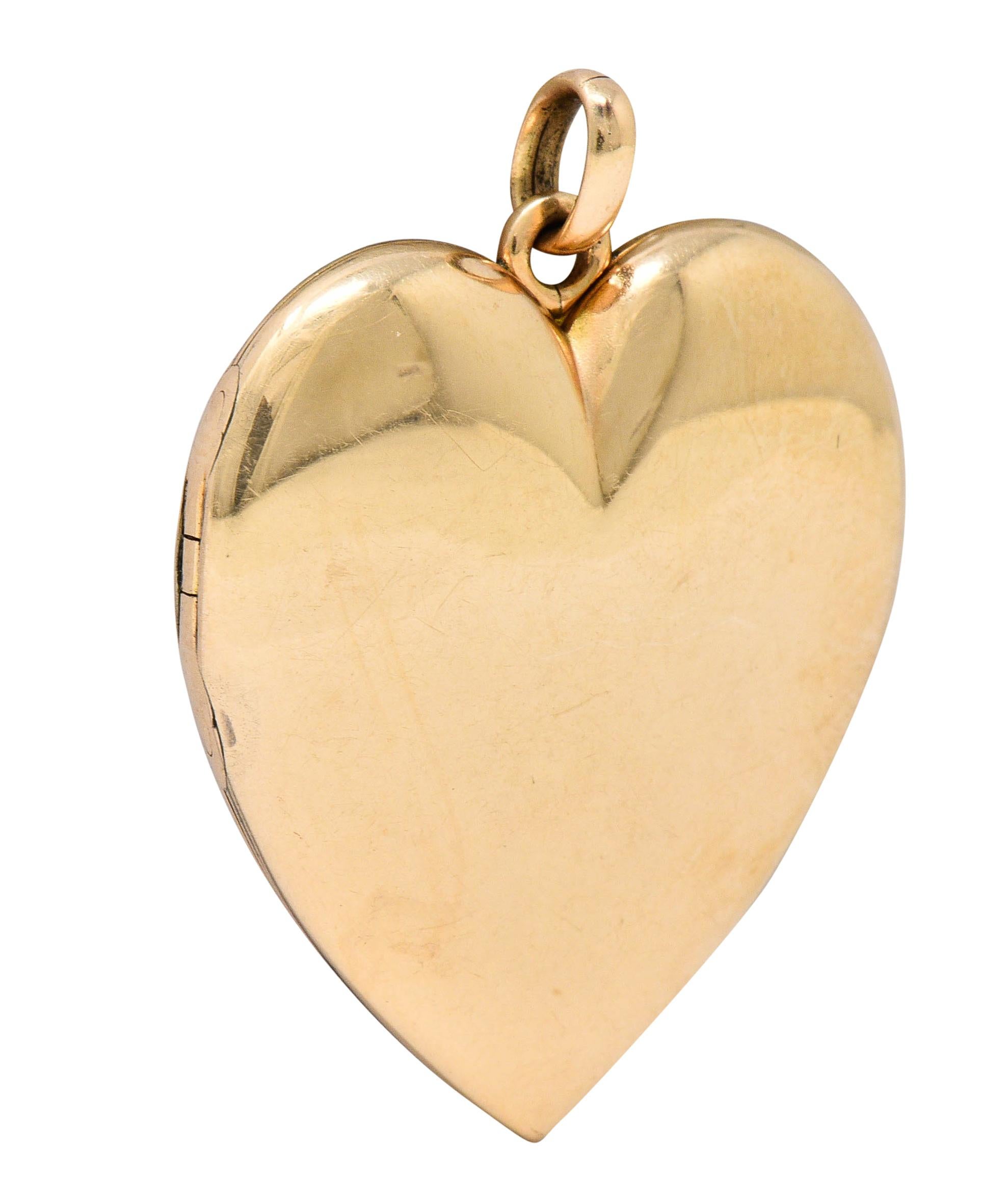 1940's Retro 10 Karat Rose Gold Heart Locket Pendant 3