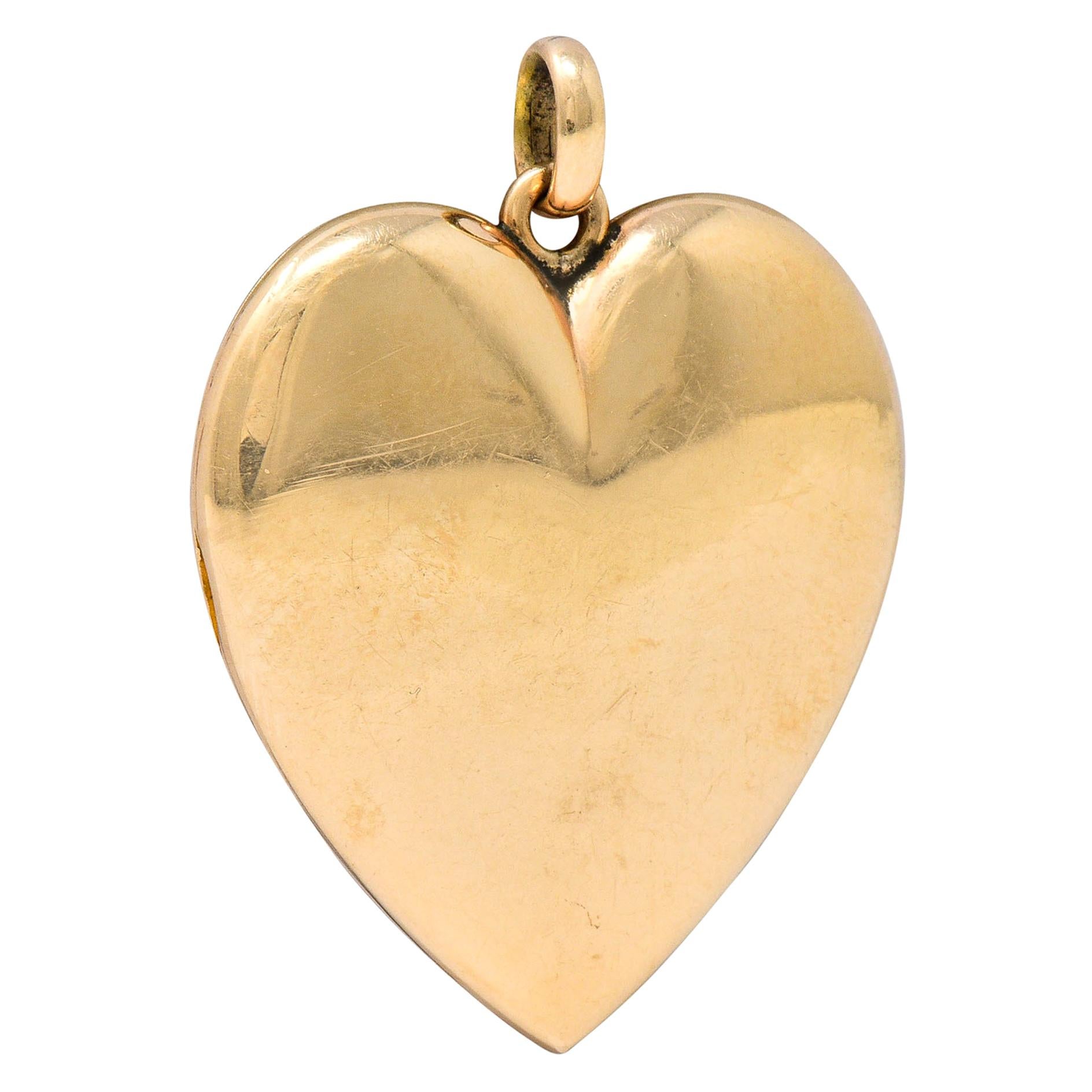 1940's Retro 10 Karat Rose Gold Heart Locket Pendant