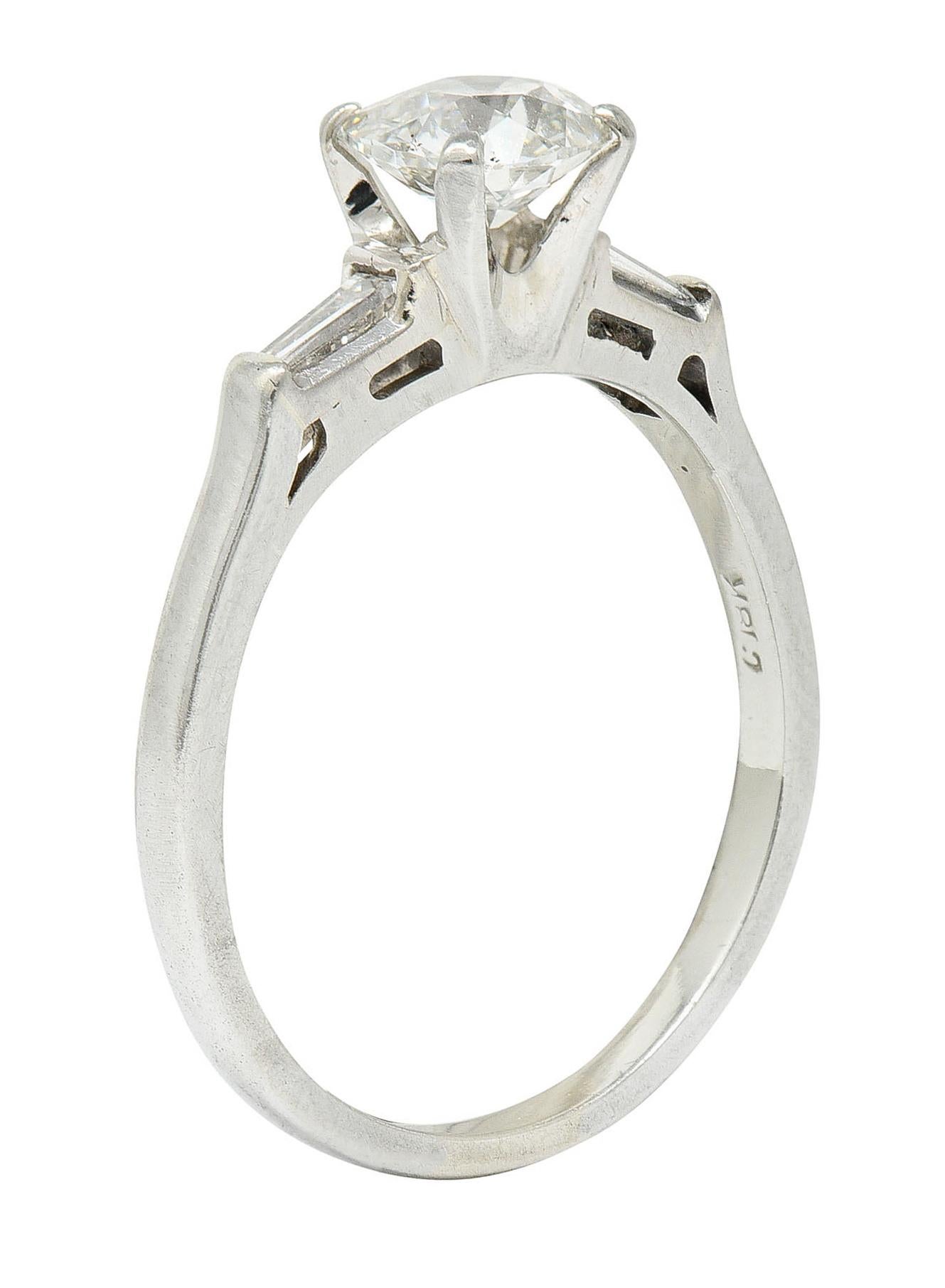 Mid-Century 1.03 Carats Old Mine Diamond 18 Karat White Gold Engagement Ring 3