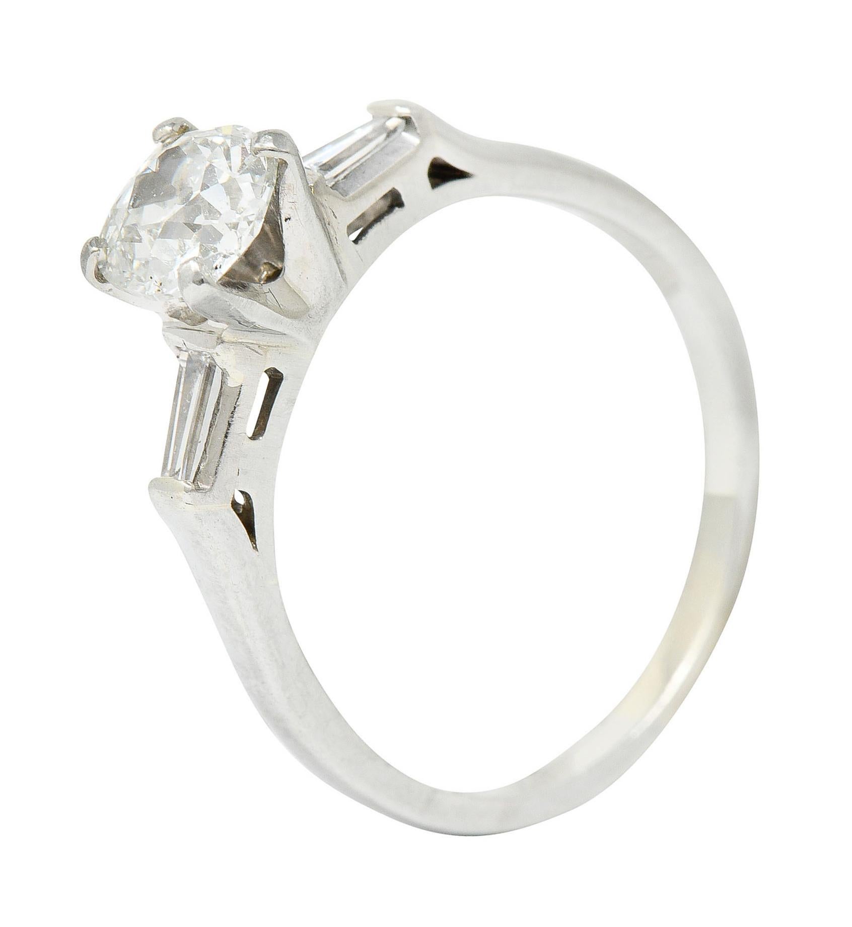Mid-Century 1.03 Carats Old Mine Diamond 18 Karat White Gold Engagement Ring 4