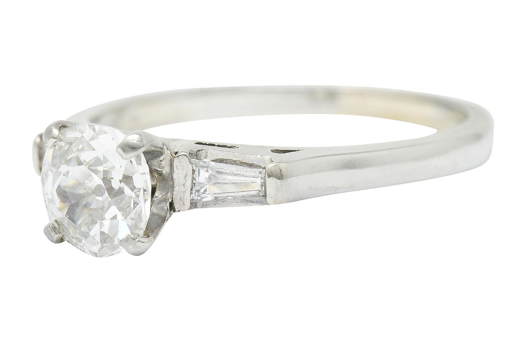 Mid-Century 1.03 Carats Old Mine Diamond 18 Karat White Gold Engagement Ring In Excellent Condition In Philadelphia, PA
