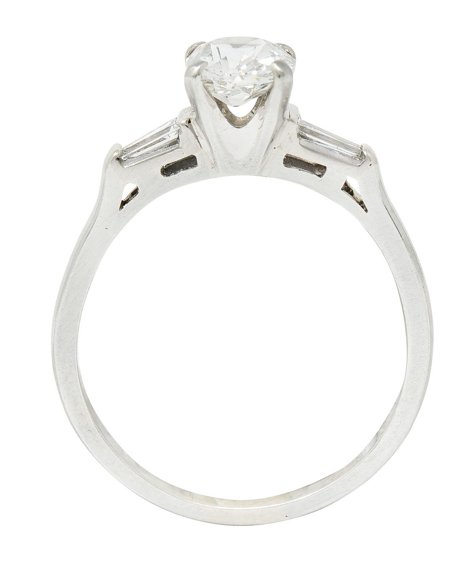 Mid-Century 1.03 Carats Old Mine Diamond 18 Karat White Gold Engagement Ring 2