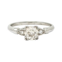 Bague de fiançailles rétro en palladium avec diamant taille vieille Europe de 1,10 carat, années 1940