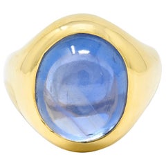 1940's Retro 11.56 Carats No Heat Ceylon Sapphire 18 Karat Gold Signet Ring