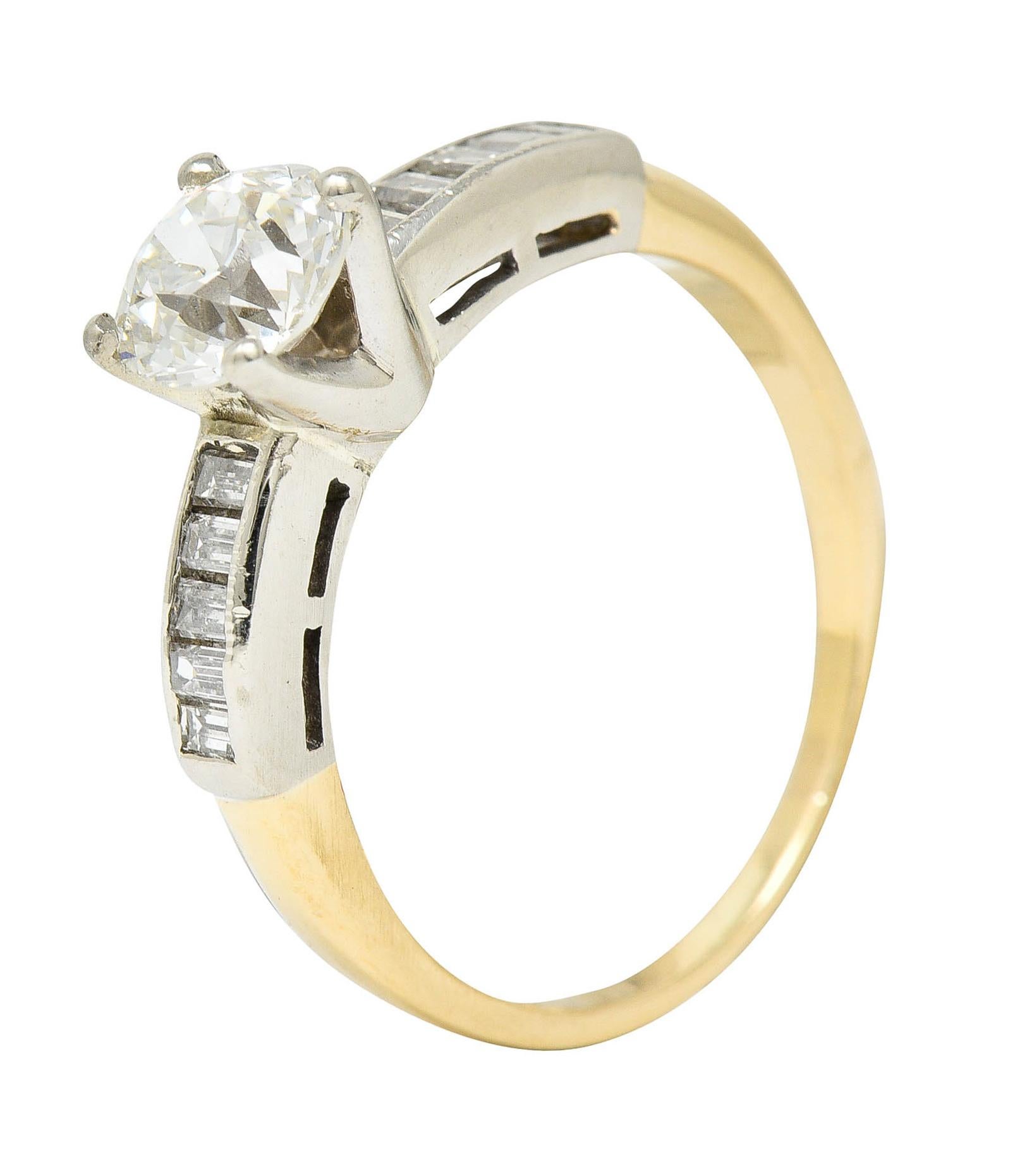 1940's Retro 1.29 Carats Diamond 14 Karat Two-Tone Engagement Ring GIA For Sale 4