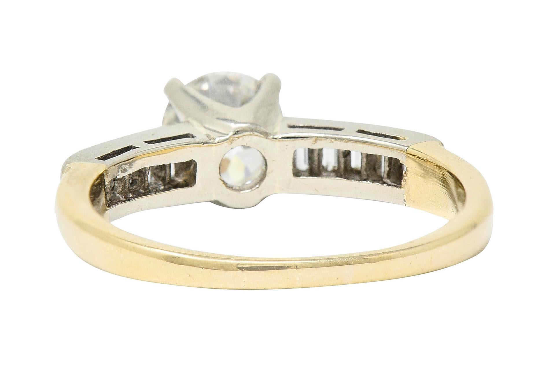 Old European Cut 1940's Retro 1.29 Carats Diamond 14 Karat Two-Tone Engagement Ring GIA For Sale