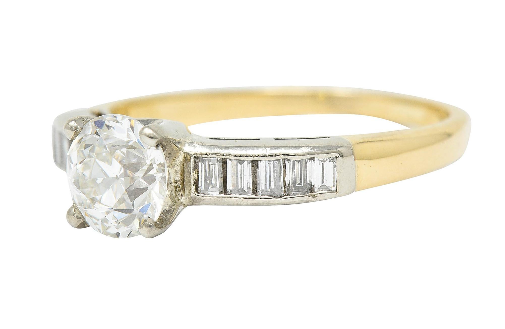 Women's or Men's 1940's Retro 1.29 Carats Diamond 14 Karat Two-Tone Engagement Ring GIA For Sale