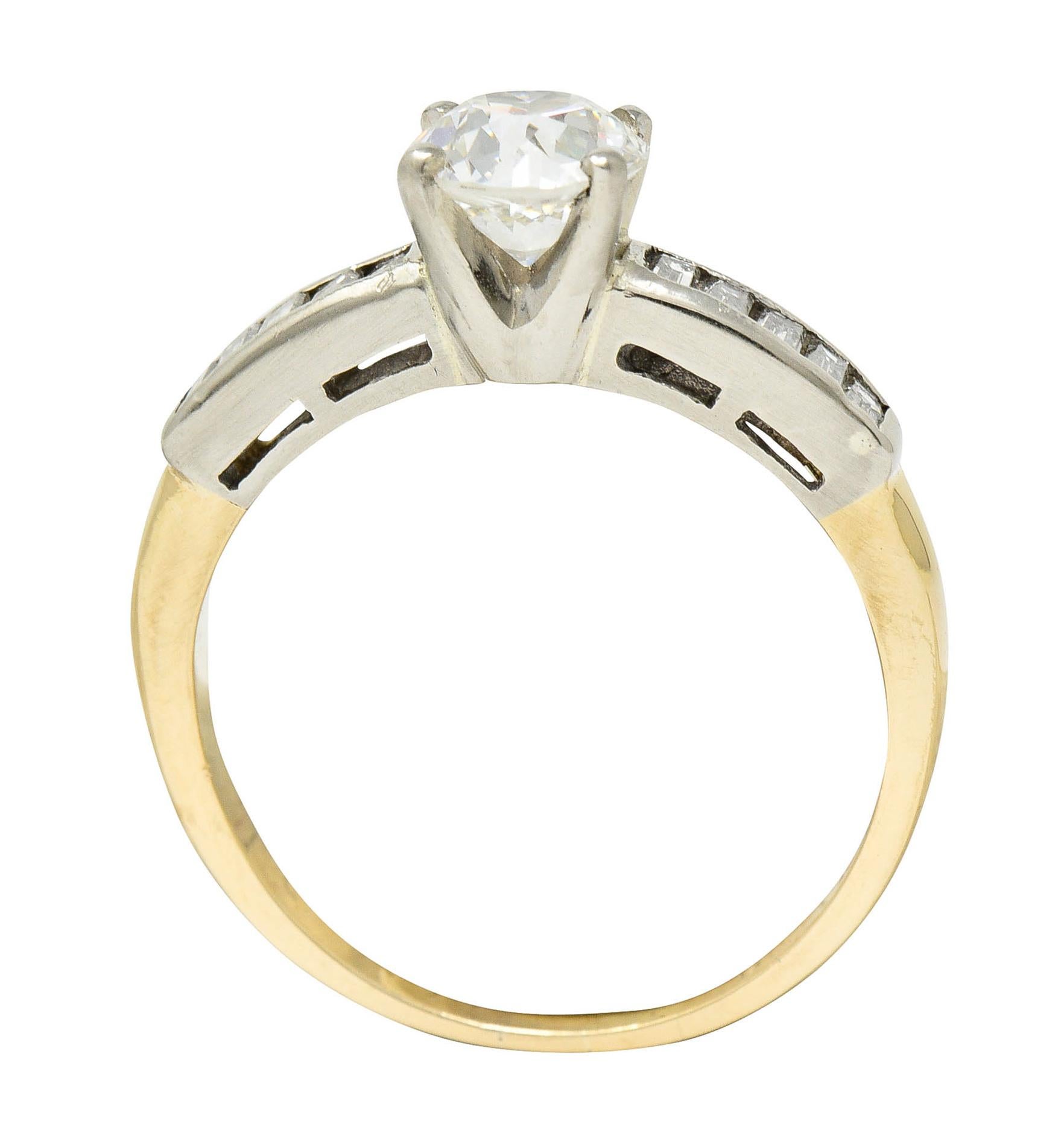 1940's Retro 1.29 Carats Diamond 14 Karat Two-Tone Engagement Ring GIA For Sale 2