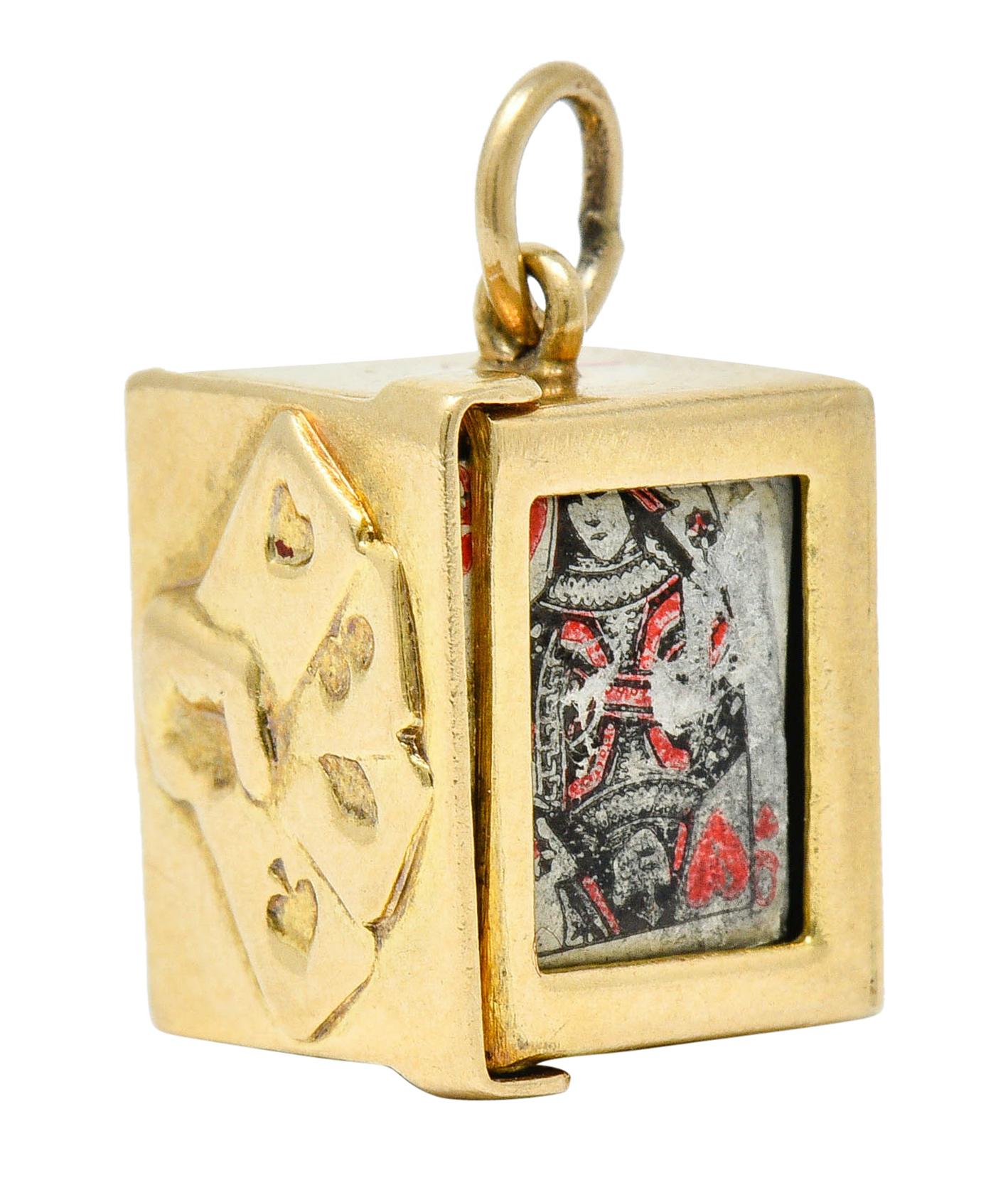 1940s Retro 14 Karat Gold Card Box and Cards Charm In Excellent Condition In Philadelphia, PA