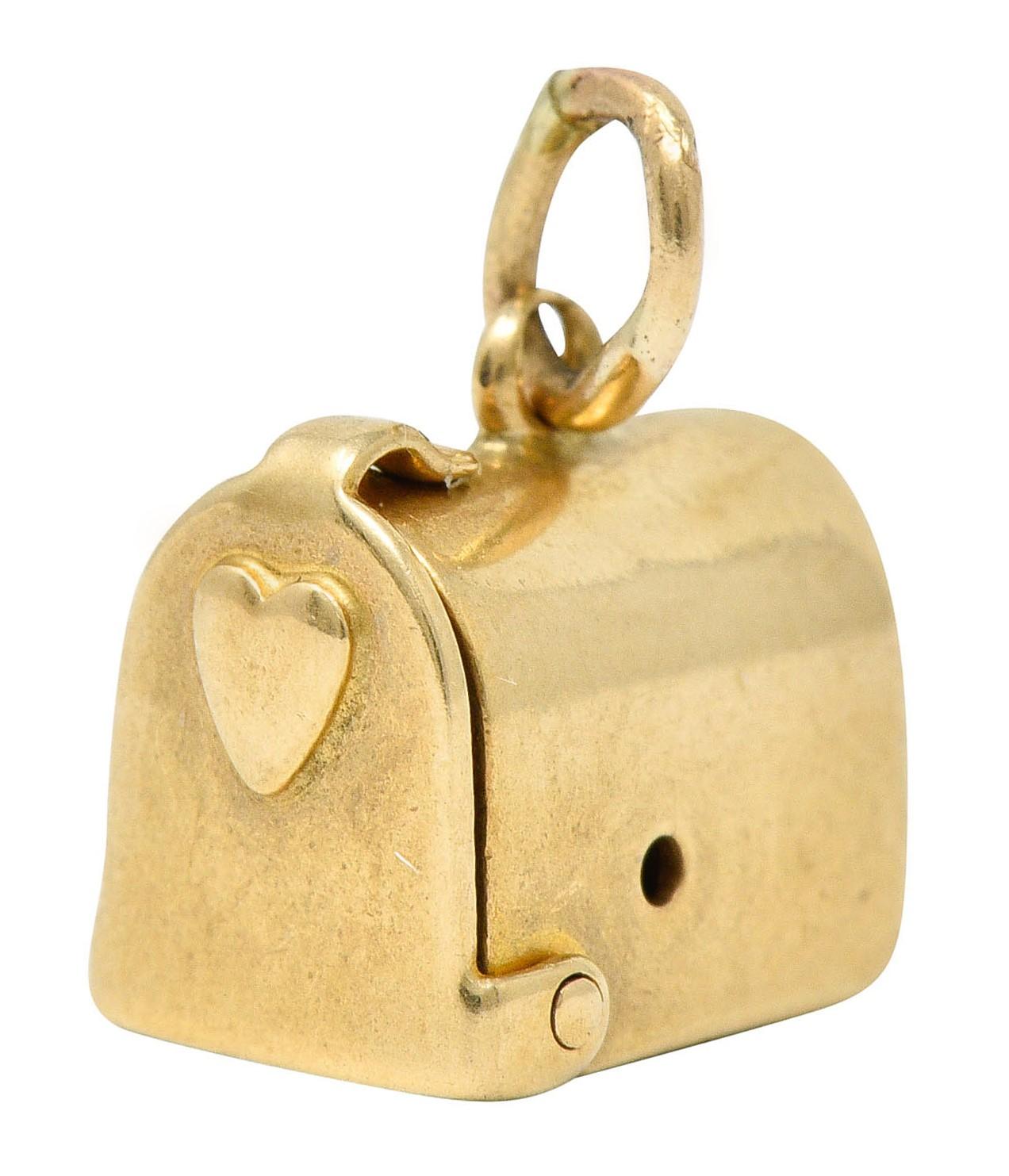 Women's or Men's 1940s Retro 14 Karat Gold Heart and Mailbox Charm