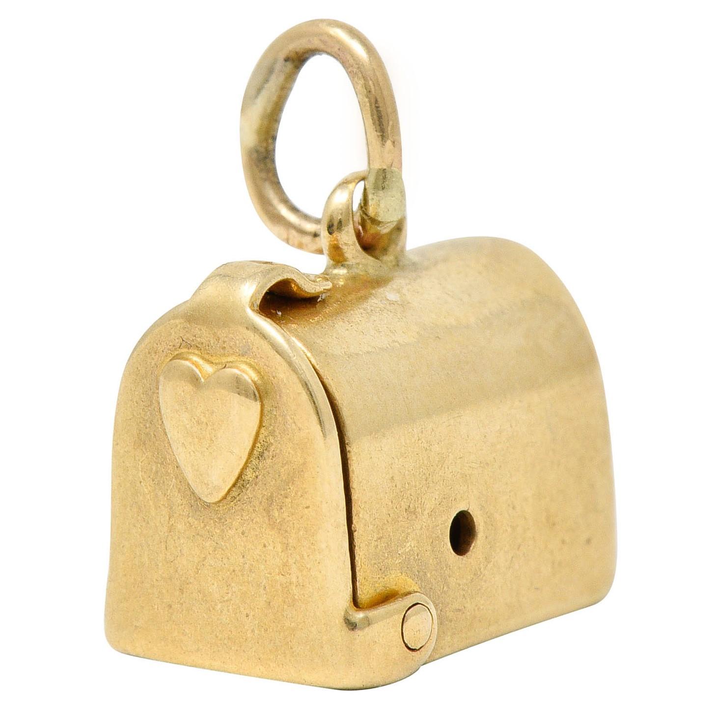 1940s Retro 14 Karat Gold Heart and Mailbox Charm 3