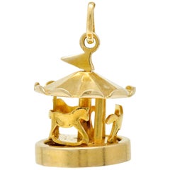 1940s Vintage 14 Karat Gold Spinning Carousel Charm