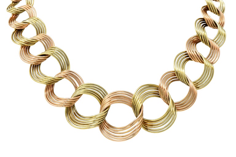 Women's or Men's 1940's Retro 14 Karat Two-Tone Gold Collar Link Necklace For Sale