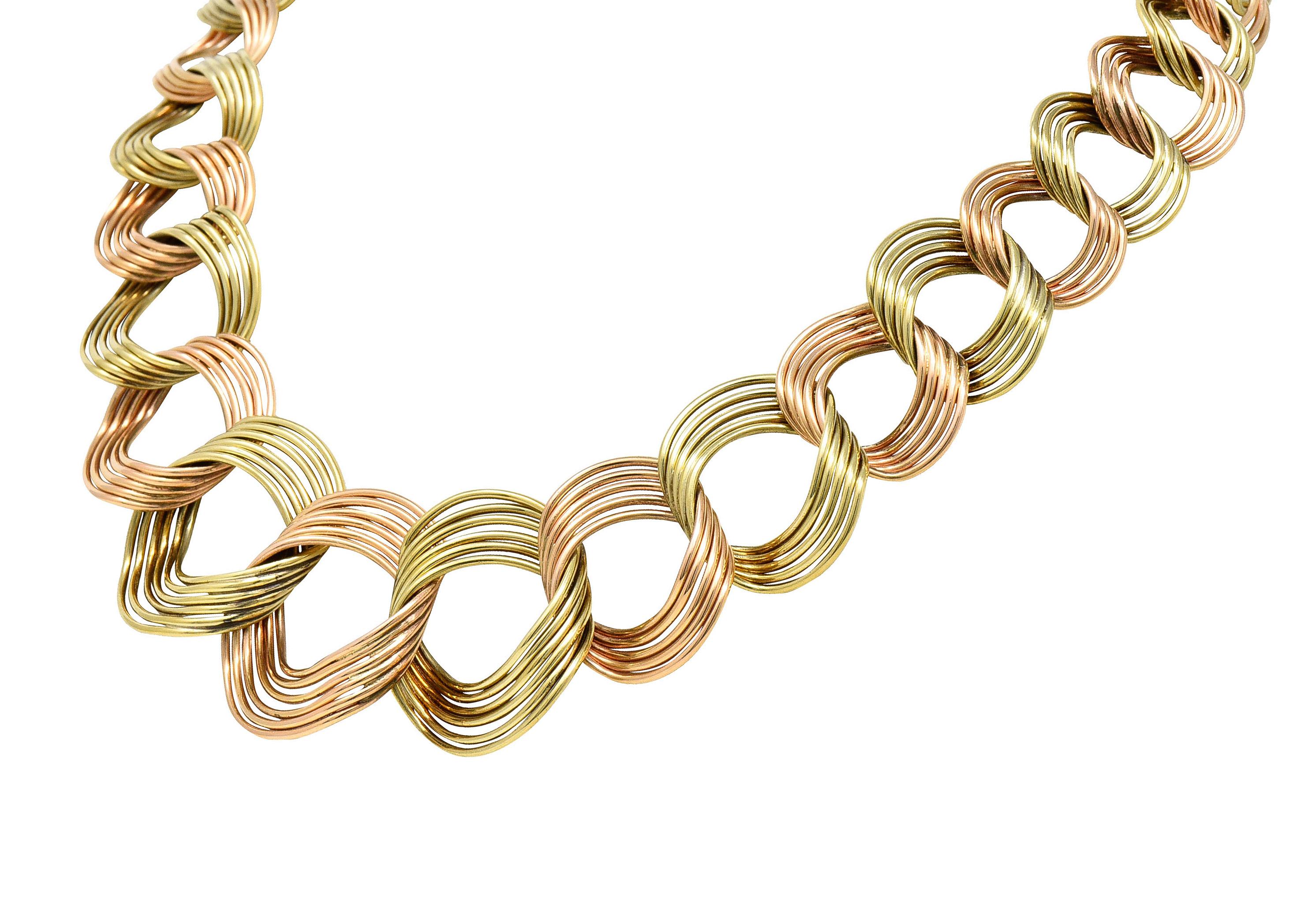 Women's or Men's 1940's Retro 14 Karat Two-Tone Gold Collar Link Necklace