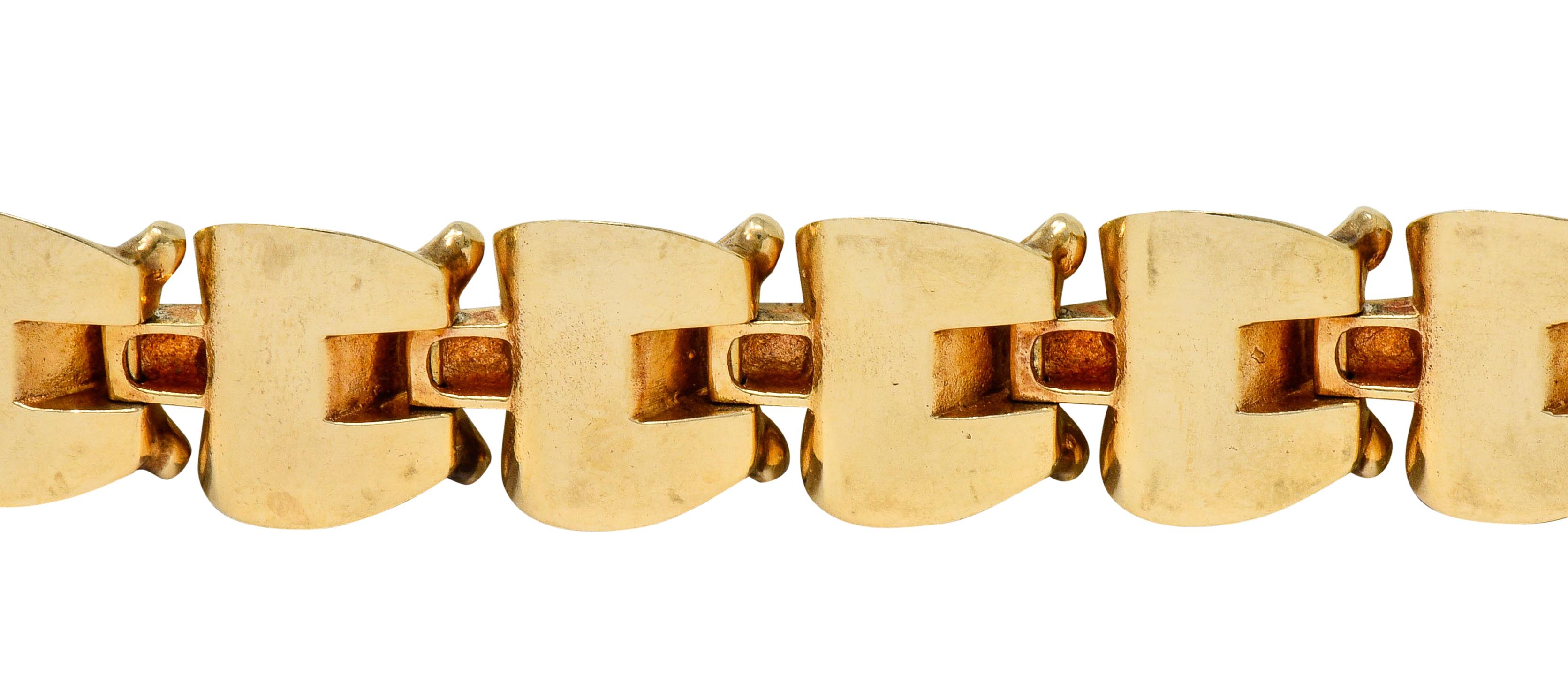 1940s Retro 14 Karat Yellow Gold Stylized Link Bracelet 8