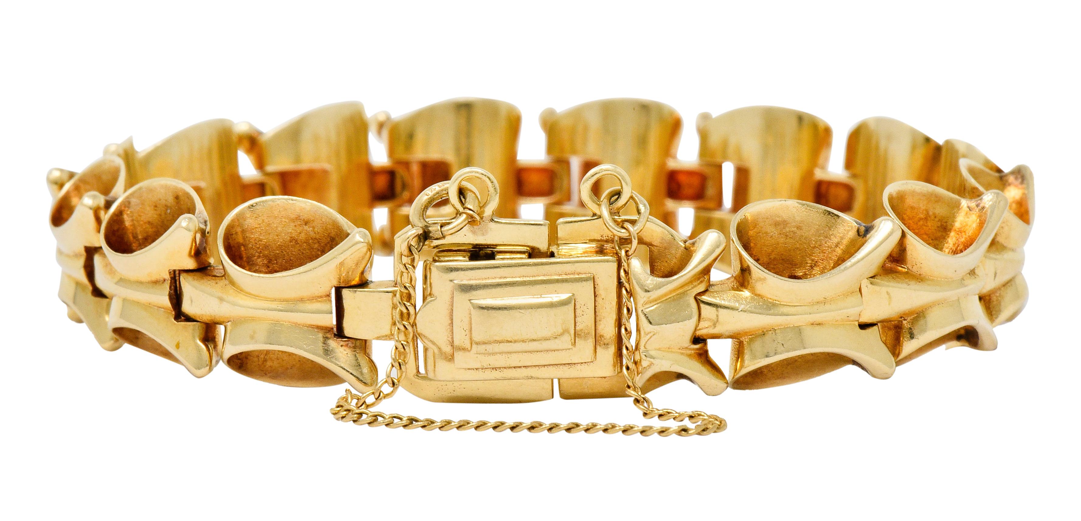 Women's or Men's 1940s Retro 14 Karat Yellow Gold Stylized Link Bracelet