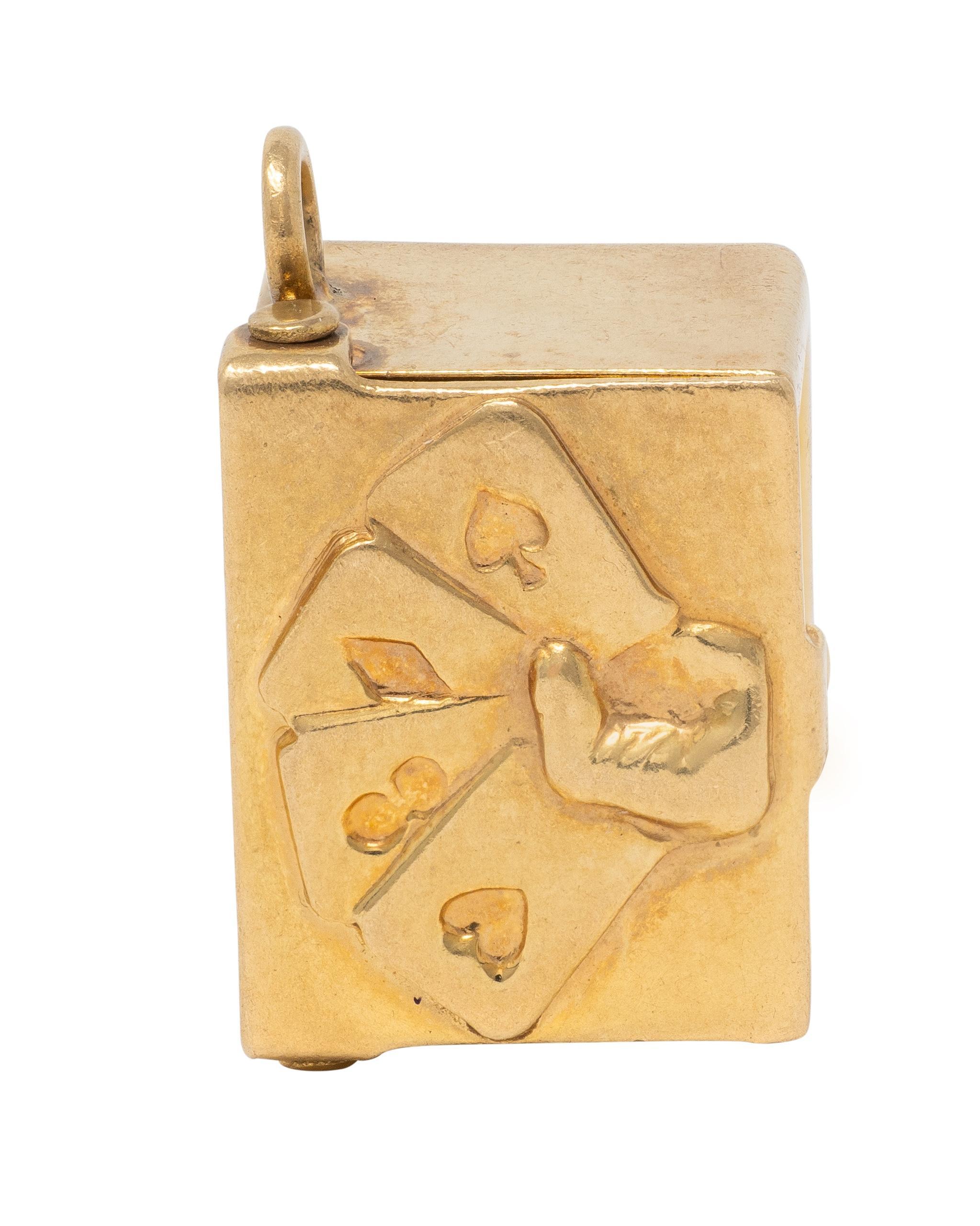 Women's 1940's Retro 14 Karat Yellow Gold Vintage Deck Playing Cards Pendant Charm For Sale